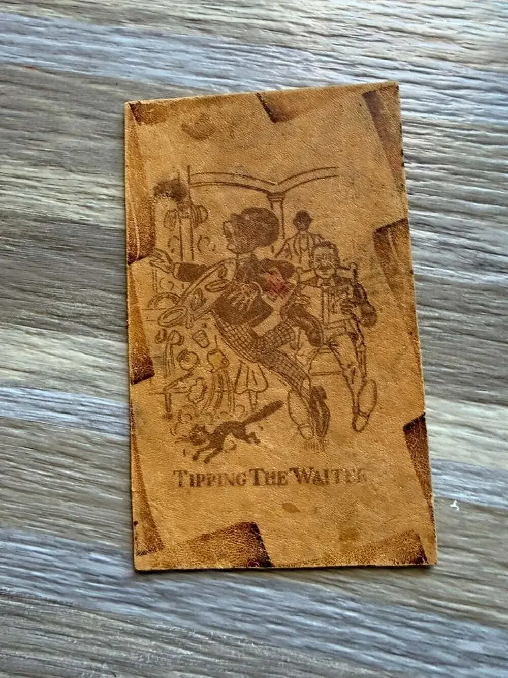 Antique Leather Postcard Tipping The Waiter Humor Comic Undivided Back